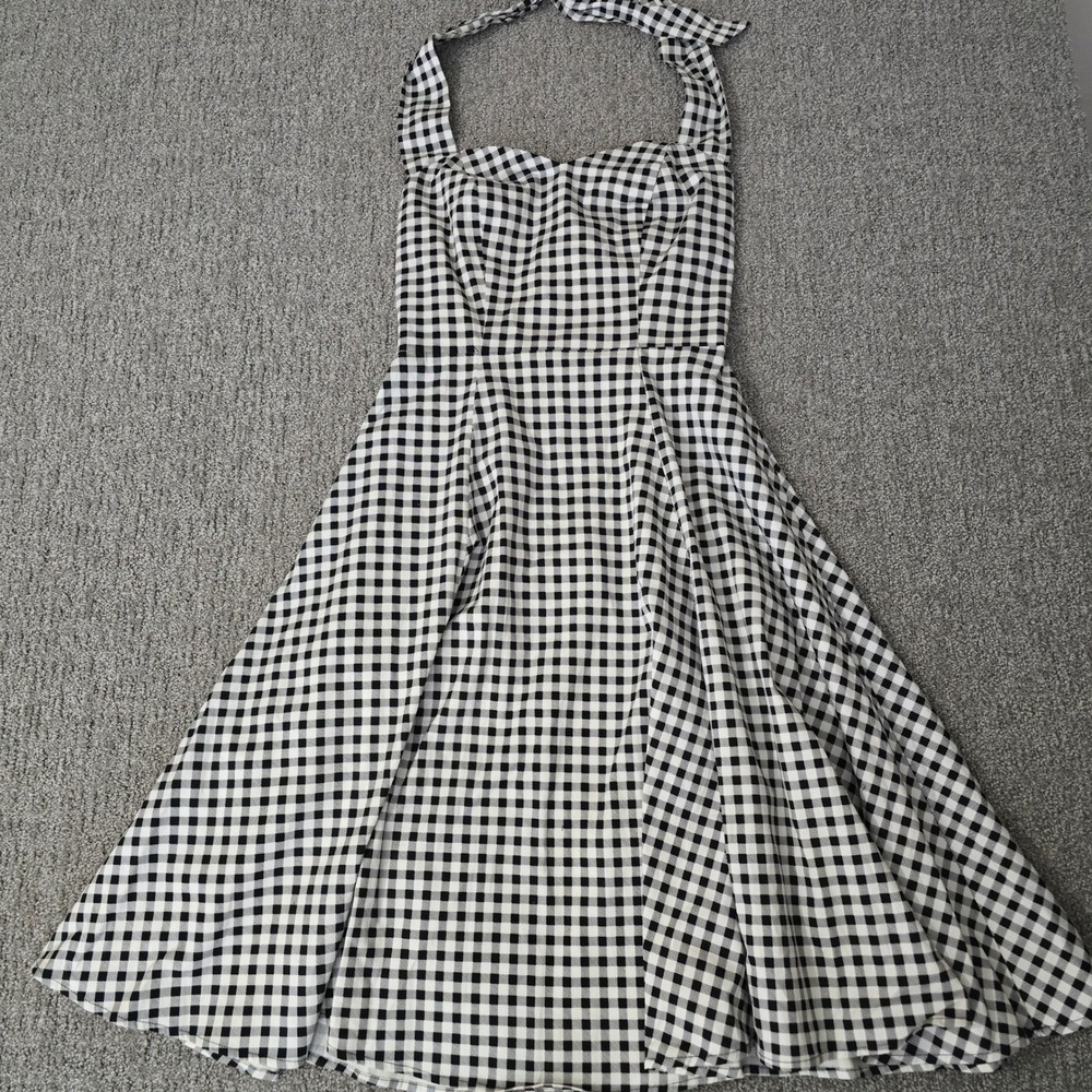 Collectif London Lori Gingham Swing Dress Black White Halter Rockabilly S UK10